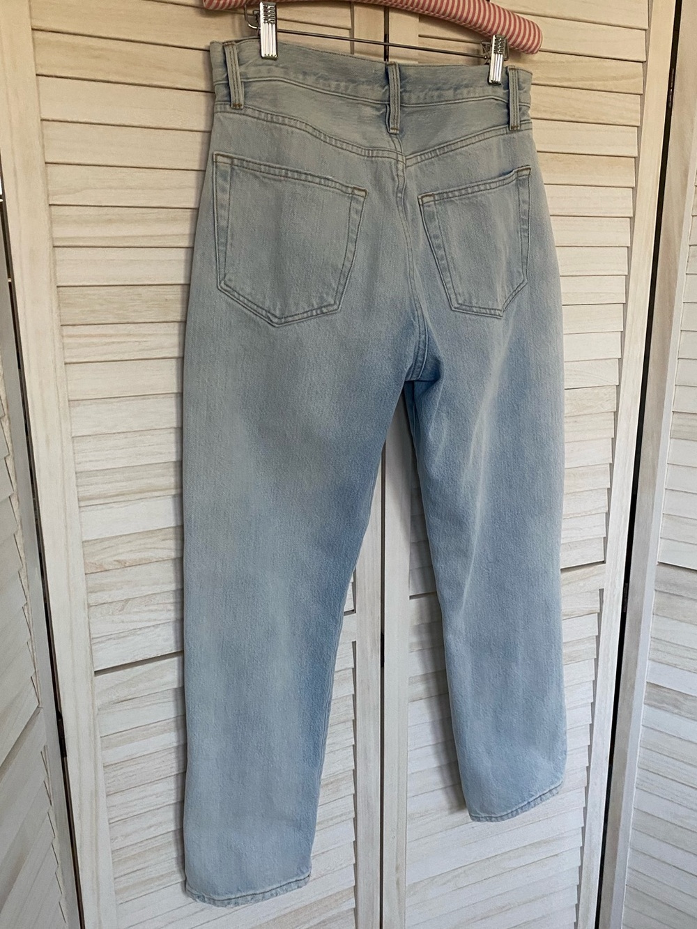 Frame Denim Light Blue Straight Leg Distressed Button Fly Jeans SZ 28 - Picture 12 of 14